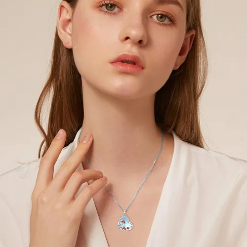 Vista 2 de LELOUCHY Moonstone Necklace for Women 925 Sterling Silver Heart Necklace Highland CowMushroom Pendant Necklace Cute Animal Necklace Jewelry Gifts