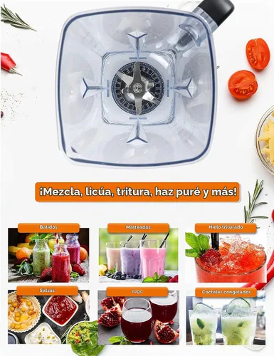 Vista 2 de Commercial Chef Licuadora de alta potencia, mezclador de 1200 W, tarro de 50.7 onzas, CHB50MB
