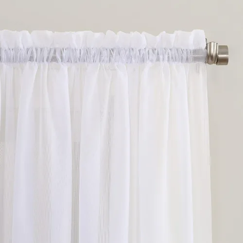 Vista 24 de No. 918 Erica - Juego de 3 cortinas de gasa triturada con cuentas transparentes con bolsillo para cortinero Amarillo