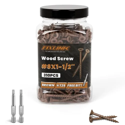 Vista 16 de Tornillos de madera de 1 pulgada, tornillos de cubierta FIXLINK #8 x 1, 150 piezas, con revestimiento epoxi, T25 Star Bit con revestimiento