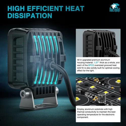 Vista 6 de Nilight Focos LED 2 PCS 3 Pulgadas 9LED Haz de Inundación Súper Delgados Cuadrados Luces de Conducción Lateral Offroad para Zanjas con EMC Integrado