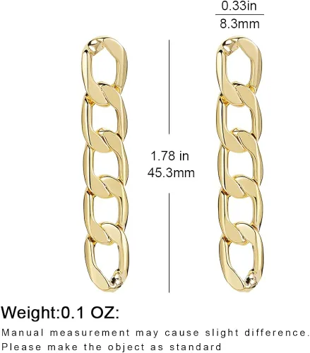 Vista 5 de LEEKOO Aretes de cadena de eslabones finos chapados en oro de 14 quilates, aretes de gota ovalados para mujeres y niñas