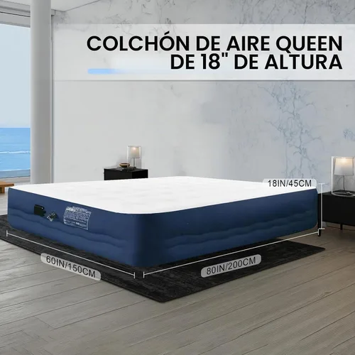 Vista 2 de Colchón de aire Queen con bomba recargable incorporada, cama inflable elevada de 18 pulgadas para acampar e invitados, inflado rápido de 3 minutos
