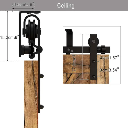 Vista 5 de CCJH Kit de herrajes para puerta corrediza de granero de 4 pies, sistema de soporte en forma de L de techo bajo para puerta de madera individual