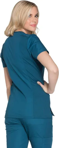 Vista 2 de Mujer Mock Wrap Top Workwear Originals con paneles traseros de punto acanalado WW650
