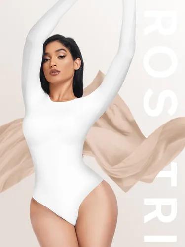 Vista 2 de Body de manga larga con cuello redondo para mujer, doble capa sexy tanga