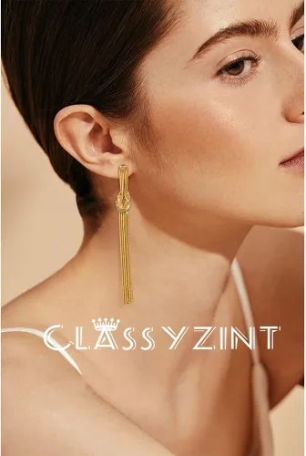 Vista 2 de CLASSYZINT Pendientes largos con borlas doradas para mujer