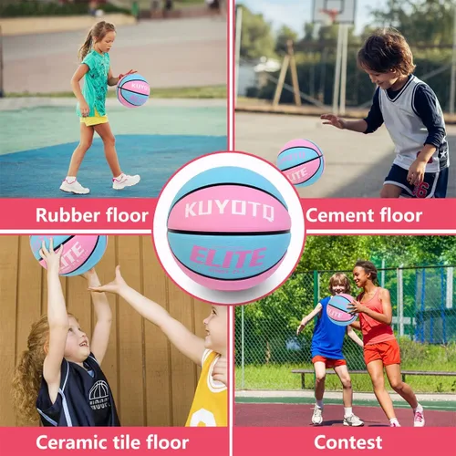 Vista 4 de KUYOTQ Pelota de baloncesto para niños y jóvenes tamaño 5 (27.5") Elite para niñas, baloncesto premium de goma para interiores y exteriores, juego
