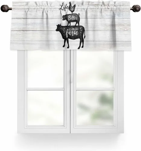Vista 9 de Cortina de cenefas para cocina, cafetería, cenefa retro para ventana de árbol de Navidad, 1 panel, cortinas cortas de 42 x 12 pulgadas, bolsillo