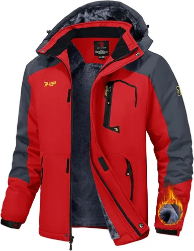 Vista 8 de TBMPOY Chaquetas de esquí para hombre, impermeables, para nieve, forro polar grueso, con capucha, para clima frío, cálido, trabajo en hielo al aire