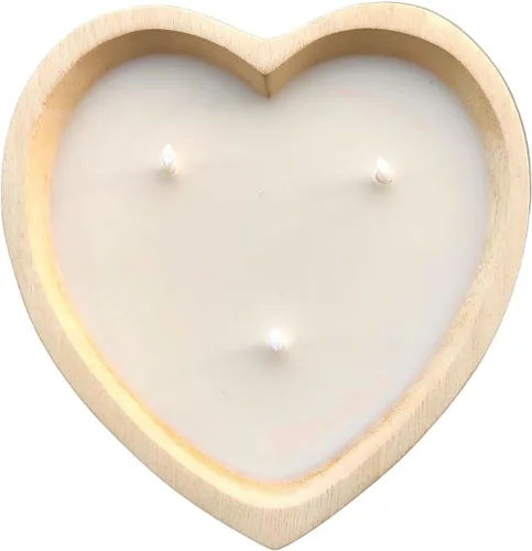 Vista 9 de Cuenco de madera con forma de corazón de 6 pulgadas, vela de cera de soja perfumada de lavanda, 3 mechas de 5 onzas, cuencos de masa decorativos