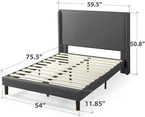 Vista 3 de ZINUS Marco de cama con plataforma tapizada, base de colchón, soporte de listones de madera, no necesita somier, fácil montaje, tamaño matrimonial