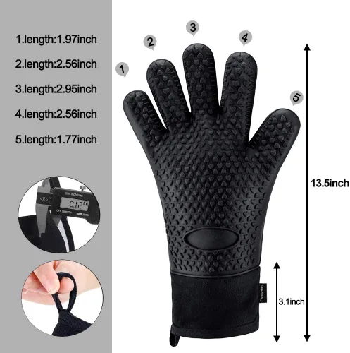 Vista 4 de Comsmart Guantes para barbacoa, guantes de silicona resistentes al calor para parrilla, manoplas de horno de cocina impermeables y largas con capa