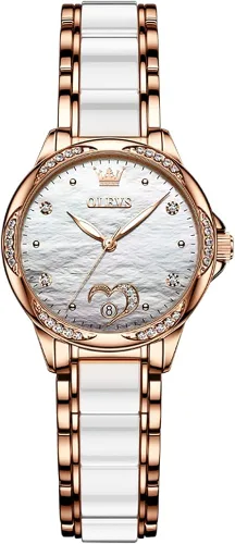 Vista 9 de OLEVS Watch WomenLadies Small Wrist Watch with Two Tone Stainless Steel Ceramic Bracelet Fashion Rose Gold Womens WatchesLuxury Diamond Watches for