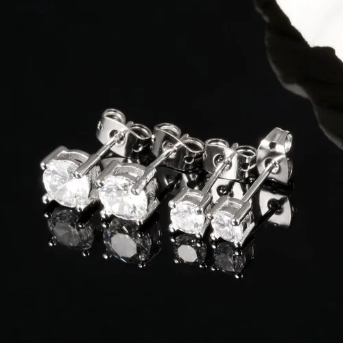 Vista 3 de Pendientes de tuerca de acero de titanio chapado en platino princesa 3A Rhinestone para mujer