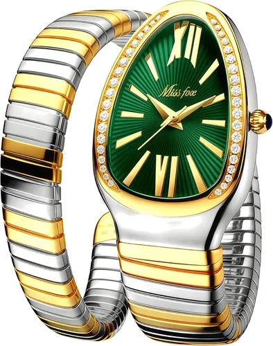 Vista 11 de MASTOP Reloj de cara de serpiente para mujer, con forma de serpiente, relojes para mujer, relojes impermeables de acero delicado para mujer, relojes