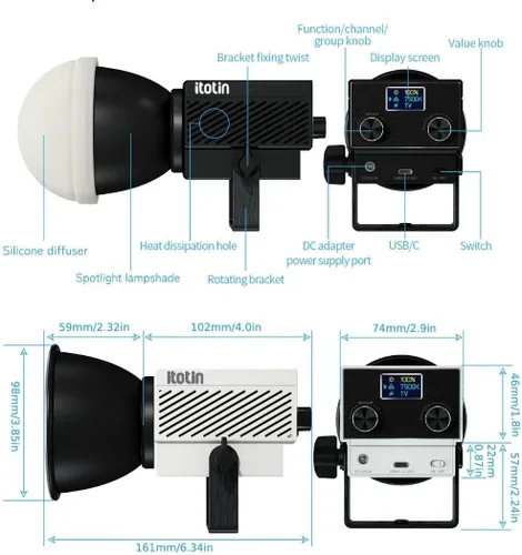 Vista 7 de Luz de video LED, luz de video bicolor de 60 W, mini luz de fotografía COB con control de 2.4G/APP, 2700K-7500K, CRI>96, TLCI>97, 8 efectos