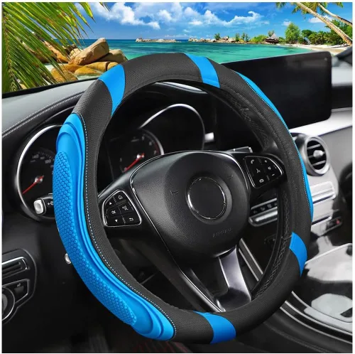 Vista 10 de Osilly - Funda para volante de piel sintética de 15 pulgadas, color negro rubber anti-slip lining, breathable contact surface, hand-stretch setup