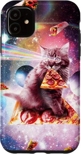 Vista 6 de iPhone 12 mini gato de pizza del espacio exterior - Rainbow Laser, Taco, funda burrito