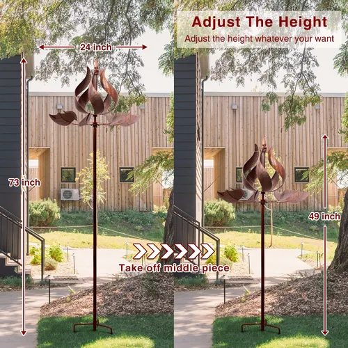 Vista 4 de Molinillos de viento de tulipanes para exteriores, molinos de viento de metal grandes para patio jardín con estaca de tierra, molino de viento