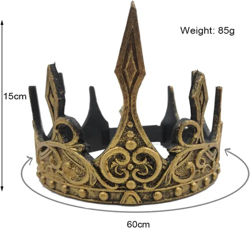 Vista 4 de Corona de rey real adulto, corona de príncipe antiguo para cosplay de Halloween