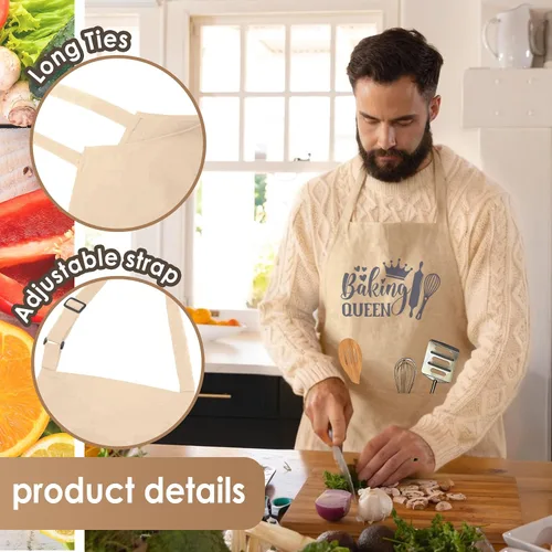 Vista 3 de Divertido delantal de cocina para mujeres y hombres, delantal de cocina para hornear con 2 bolsillos, lindo regalo de cumpleaños, Navidad, día