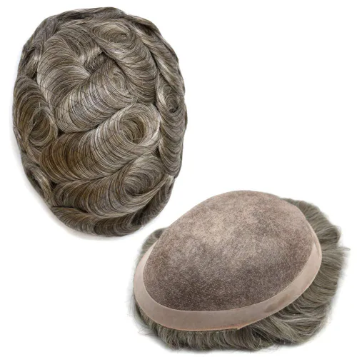 Vista 31 de LOVIN - Sistema de cabello humano para hombres, postizo fino de encaje mono para hombre, prótesis masculina de piel de polietileno alrededor