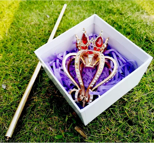 Vista 5 de BuLuBuLu Red Queen Costume Scepter Wands Rhinestone Festival Fairy Wand Women's Day Magic Wands for Kids Adults (Red)