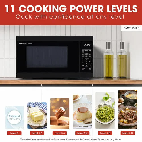 Vista 3 de Horno de microondas SHARP para mostrador con bandeja giratoria extraíble de 12.4", 1000 vatios, 1.1 pies cúbicos, color negro