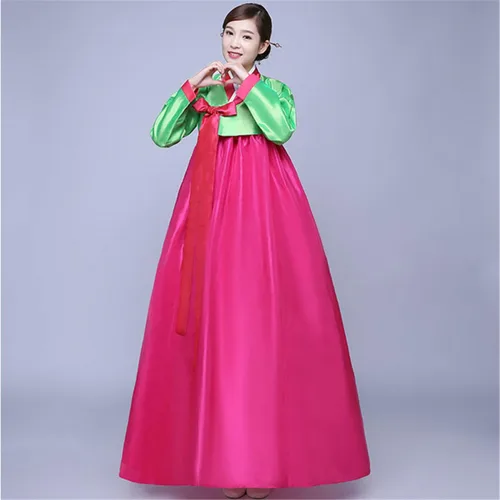 Vista 6 de XINFU Conjunto de Hanbok tradicional coreano para mujer, vestido colorido de manga larga, disfraz de cosplay Greenrosy