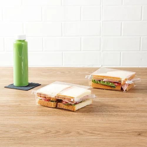 Vista 7 de Restaurantware Tamper Tek - Recipientes rectangulares para llevar de 6.8 x 5.7 x 1.7 pulgadas, 100 recipientes duraderos para sándwich para llevar
