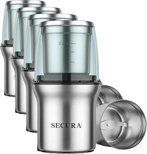 Vista 9 de Secura - Molinillo eléctrico para especias, cuencos duales de acero inoxidable para molienda húmeda y seca, uso múltiple para especias y café Negro