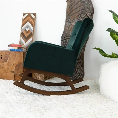 Vista 6 de ASHCROFT Logan Mid-Century - Mecedora de terciopelo con respaldo ajustado en color verde