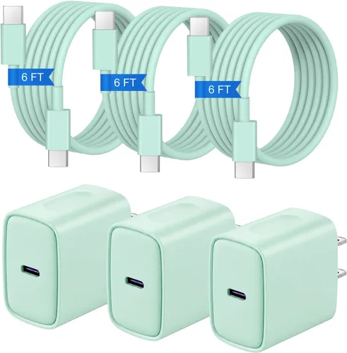 Vista 13 de Cargador para iPhone 17 16 15 3+3 Pack USB C Bloque de cargador con cable