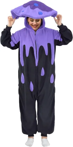 Vista 4 de XIGUAGUO Disfraz de hongos de dibujos animados para adultos, disfraz de animal para cosplay, Navidad, ropa de dormir para mujeres y hombres