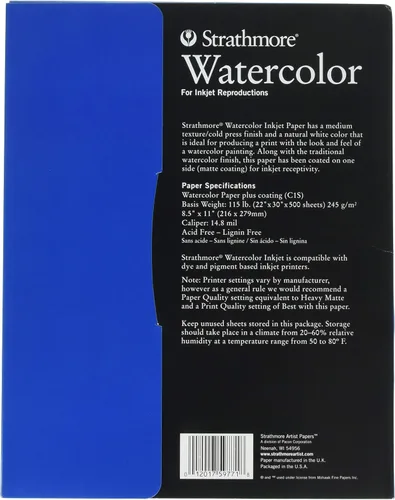 Vista 2 de Strathmore Papel de acuarela para inyección de tinta, 8.5 x 11 pulgadas, 8 hojas (115 libras/8.64 oz), papel de artista para adultos y estudiantes