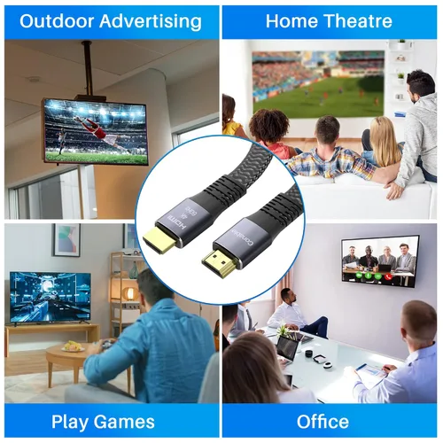 Vista 5 de Cable HDMI plano (paquete de 2, 2 pies + 2 pies), cable trenzado HDMI 4K de alta velocidad, cobre puro, soporta 4K @60Hz 2160p 1080p HDR HDCP 2.2