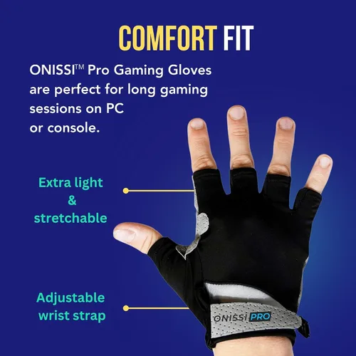 Vista 4 de ONISSI Pro Gaming Gloves for Sweaty HandsGamer Grip Gloves for Video GamesSim-Racing Gloves for Men and WomenAnti Sweat, Half Finger Gaming Gloves