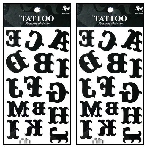 Vista 6 de Tatuajes de 2 hojas de letras inglesas clásicas temporales tatuajes 3D falsos impermeables para hombres, mujeres y niñas, parte inferior