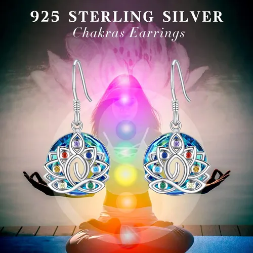Vista 6 de Pendientes de loto de plata de ley 925, aretes de chakra, cristales de loto, joyería de yoga, regalos de energía, Plata de ley, Circonia cúbica