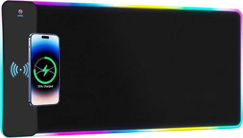 Vista 9 de Alfombrilla de mouse grande RGB para juegos, 15 modos de luz, control táctil, alfombrilla de teclado de computadora suave extendida, base de goma