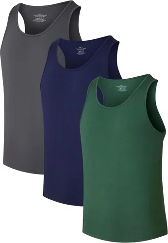 Vista 19 de COLORFULLEAF Camisetas sin mangas de rayón de bambú para hombre, camisetas sin mangas elásticas con cuello redondo (1 o 3)