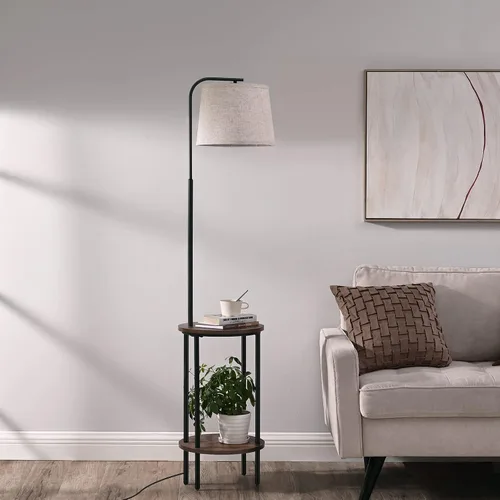 Vista 8 de DEWENWILS Lámpara de pie con mesa adjunta, mesita de noche estrecha de estilo granja, mesa auxiliar lateral de madera, lámpara de lectura ajustable