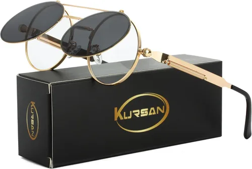 Vista 2 de Kursan Gafas de sol redondas vintage abatibles para mujeres y hombres, estilo hippie