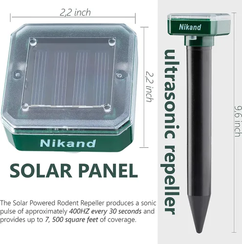Vista 2 de Paquete de 2 estacas repelentes de topos – Repelente ultrasónico alimentado por energía solar – Disuasorio sónico de topos y campañoles para césped