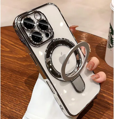 Vista 9 de Funda transparente con soporte magnético invisible para iPhone 14 Pro con protector de lente de cámara incorporado Compatible con MagSafe, cubierta