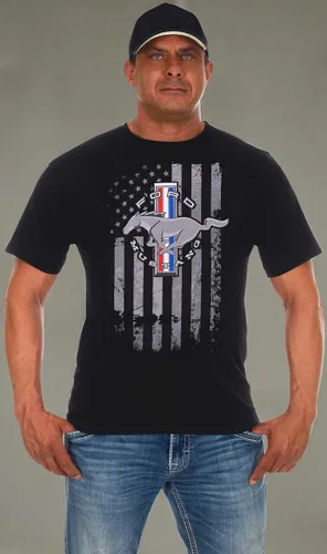 Vista 8 de JH DESIGN GROUP Ford Mustang - Camiseta de cuello redondo con bandera estadounidense desgastada para hombre