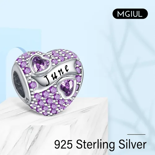 Vista 2 de MGIUL Abalorios de plata de ley 925 con forma de corazón para pulseras, collares con circonita cúbica 5A, regalos de joyería de cumpleaños
