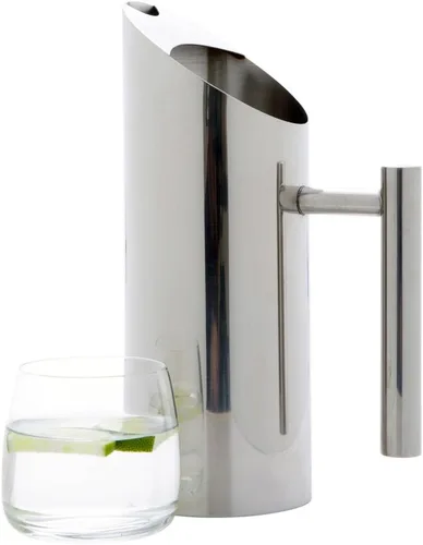 Vista 3 de Restaurantware Met Lux - Jarra de agua moderna de 33 onzas, 1 jarra de metal resistente a las abolladuras, con protector de hielo, mango integrado