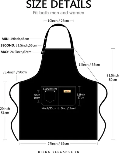 Vista 7 de Hongsome Delantal ajustable con botones para mujeres y hombres, artistas, pintura, cerámica, jardín, cocina, chef, 3 bolsillos, impermeable, M-XXL